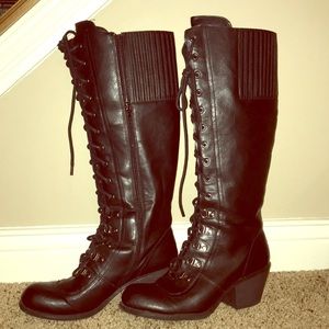 Rocket dog black tall knees high lace up boots.